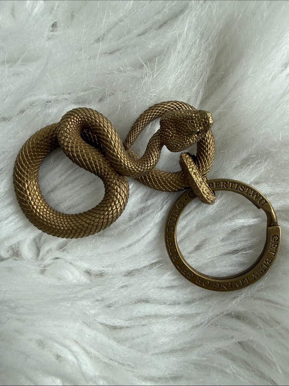 Bronze-Tone Snake Keyring Charm – Sculpted Reptile Accessory